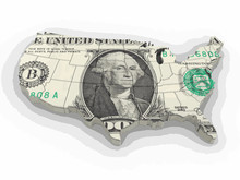 Map of USA with dollar. Image with clipping path.