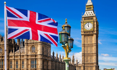 house of parliament and british flag