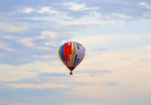Hot Air Balloon In Flight; St. Jean Sur Richelieu, Quebec, Canada