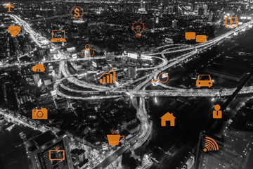 Poster - internet of things in night modern city background
