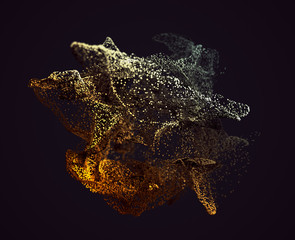 Poster - Abstract 3d rendering of chaotic particles. Flying cubes in empty space. Dynamic shape. Futuristic background. Poster design.