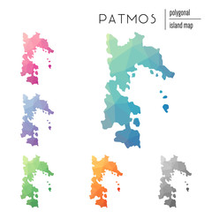 Sticker - Set of vector polygonal Patmos maps filled with bright gradient of low poly art. Multicolored island outline in geometric style for your infographics.