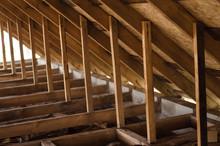 Interior View Of A Wooden Roof Structure.