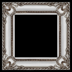 one square grey and silver wooden frame isolated on black