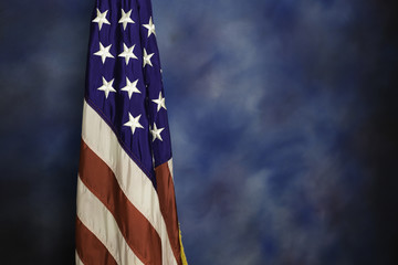 American flag with blue background