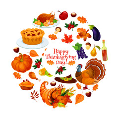 Canvas Print - Happy Thanksgiving Day round sticker emblem