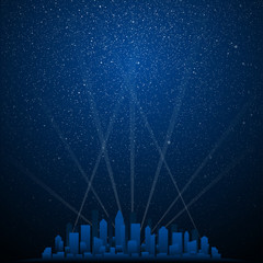 Wall Mural - silhouette of the city. rays of spotlights.
