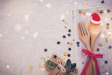 Wall Mural - New Year eve 2022, Christmas food lunch, dinner table place setting, festive background
