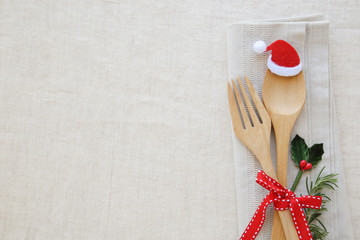 Wall Mural - Christmas table place setting, holidays copy space background