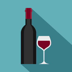 Wall Mural - Glass and bottle of red wine icon. Flat illustration of glass and bottle of wine vector icon for web