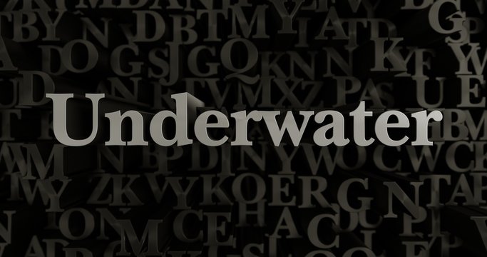 Underwater - 3D rendered metallic typeset headline illustration.  Can be used for an online banner ad or a print postcard.