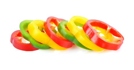 Sticker - Sliced red yellow green pepper isolated on white