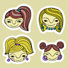 Wall Mural - Set of cute cartoon girls. Colorful vector illustration.