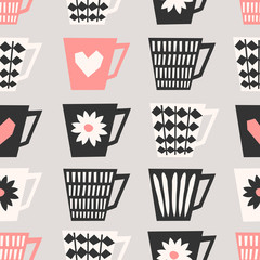 Canvas Print - Seamless Coffee Cups Pattern