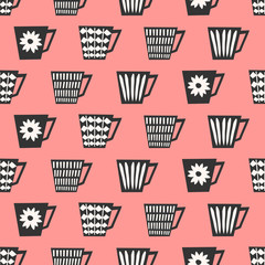 Poster - seamless coffee cups pattern