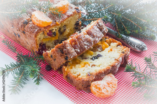 Homemade Christmas Fruit Sweet Cake Cooked With Tangerines