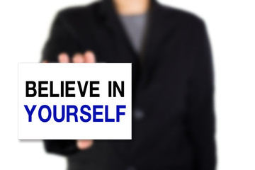 Wall Mural - Modern business background concept with word: BELIEVE IN YOURSELF