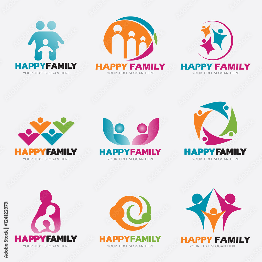 Happy Family logo vector illustration set design Stock Vector | Adobe Stock, image size:1000x1000