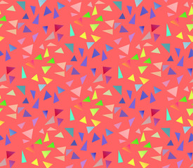 Seamless geometric pattern. Colored triangles on a pink backgrou