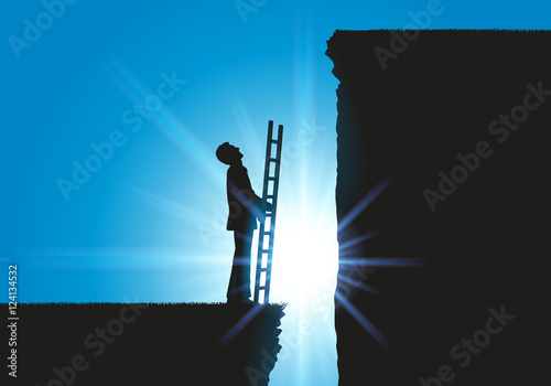 Cuadros en Lienzo Obstacle - Homme d'affaire - Echelle - Falaise