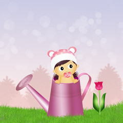 Wall Mural - baby female in watering can