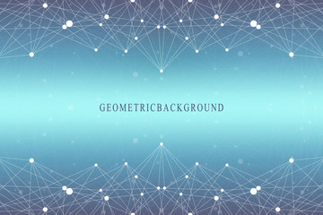 Poster - Graphic abstract background communication. Big data visualization. Perspective backdrop with connected lines and dots. Social networking. Illusion of depth. Vector illustration.