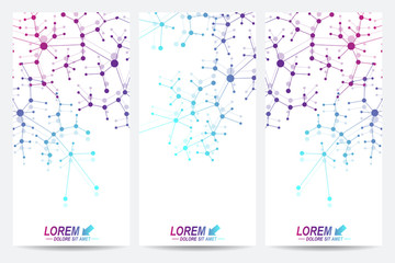 Poster - Modern set of vector medical scientific flyers. Geometric abstract presentation Structure molecule atom dna and communication background. Concept for medicine, science, technology, chemistry.