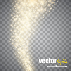 Poster - Vector gold glitter wave abstract background. Glittering star dust trail sparkling particles isolated .