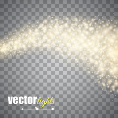 Wall Mural - Vector gold glitter wave abstract background. Glittering star dust trail sparkling particles isolated .