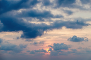 Cloudscape twilight heaven. Enigmatic nightly clouds at amazing sunset