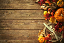 Autumn Background From Fallen Leaves And Fruits With Vintage Pla