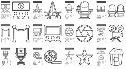 Poster - Cinema line icon set.