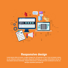  - Modern Technology Computer Responsive Design Business Web Banner Flat Vector Illustration