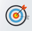 Target hit in the center by arrows. Vector icon illustration