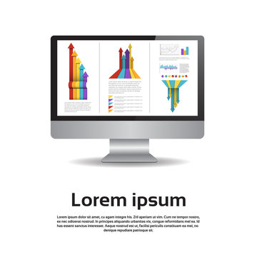 Desktop Monitor Workstation Graph Set Finance Diagram Infographic Financial Chart Vector Illustration