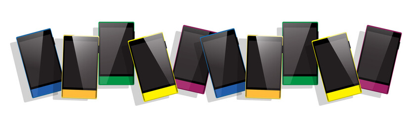 Poster - colorful cell smart phone set responsive design blank screen digital device vector illustration