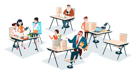 Poster - Business People Group Team Workplace Office Teamwork Flat Vector Illustration