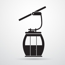 Cable Car Transportation Rope Way Silhouette Black Icon Flat Vector Illustration