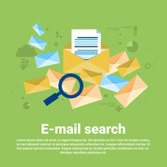 Poster - E-mail Search Digital Content Information Technology Business Web Banner Flat Vector Illustration