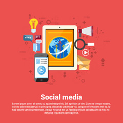 Poster - social media network communication web banner flat vector illustration