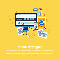 Poster - Social Media Marketing Strategy Business Web Banner Flat Vector Illustration