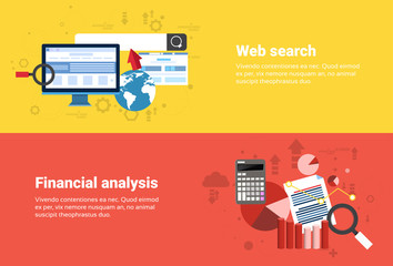 Poster - Financial Analysis, Web Search Digital Content Information Technology Business Web Banner Flat Vector Illustration