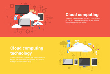Fototapete - Cloud Computing Database Services Web Technology Banner Flat Vector Illustration