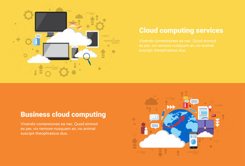 Poster - Business Cloud Computing Database Services Web Technology Banner Flat Vector Illustration