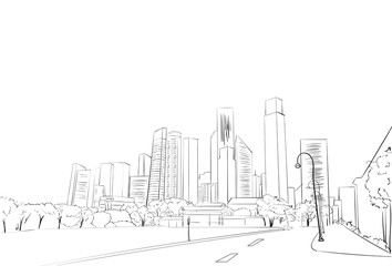 Wall Mural - City Skyscraper Sketch View Cityscape Skyline Vector Illustration