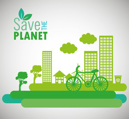 Poster - lets save the world environmental city and bike design vector illustration