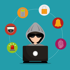 Sticker - laptop hacked social media security vector illustration eps 10