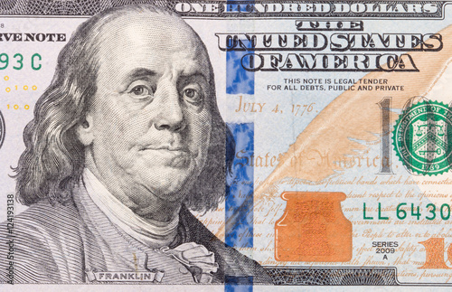 Fotografia, Obraz One Hundred dollar bill close up photo.