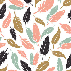 Wall Mural - feather seamless pattern in boho colors vector illustration