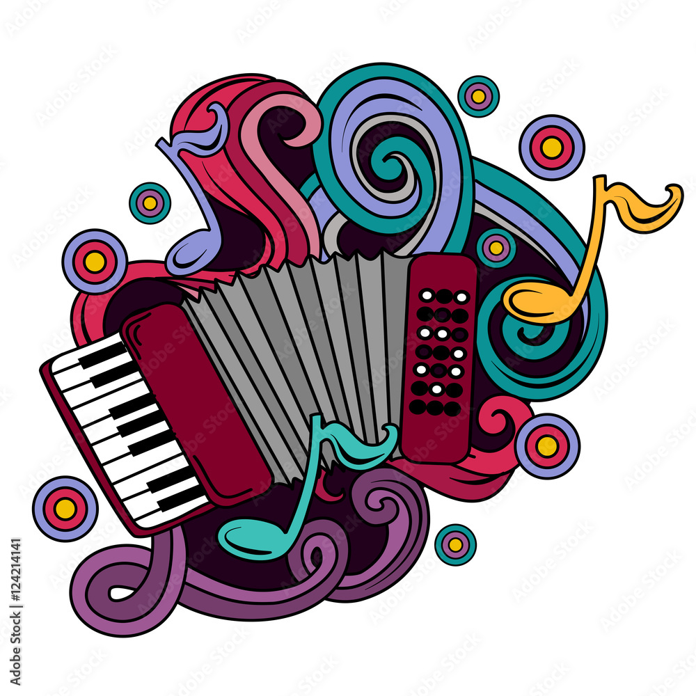 Cartoon hand-drawn doodles Musical illustration. Stock Vector | Adobe Stock